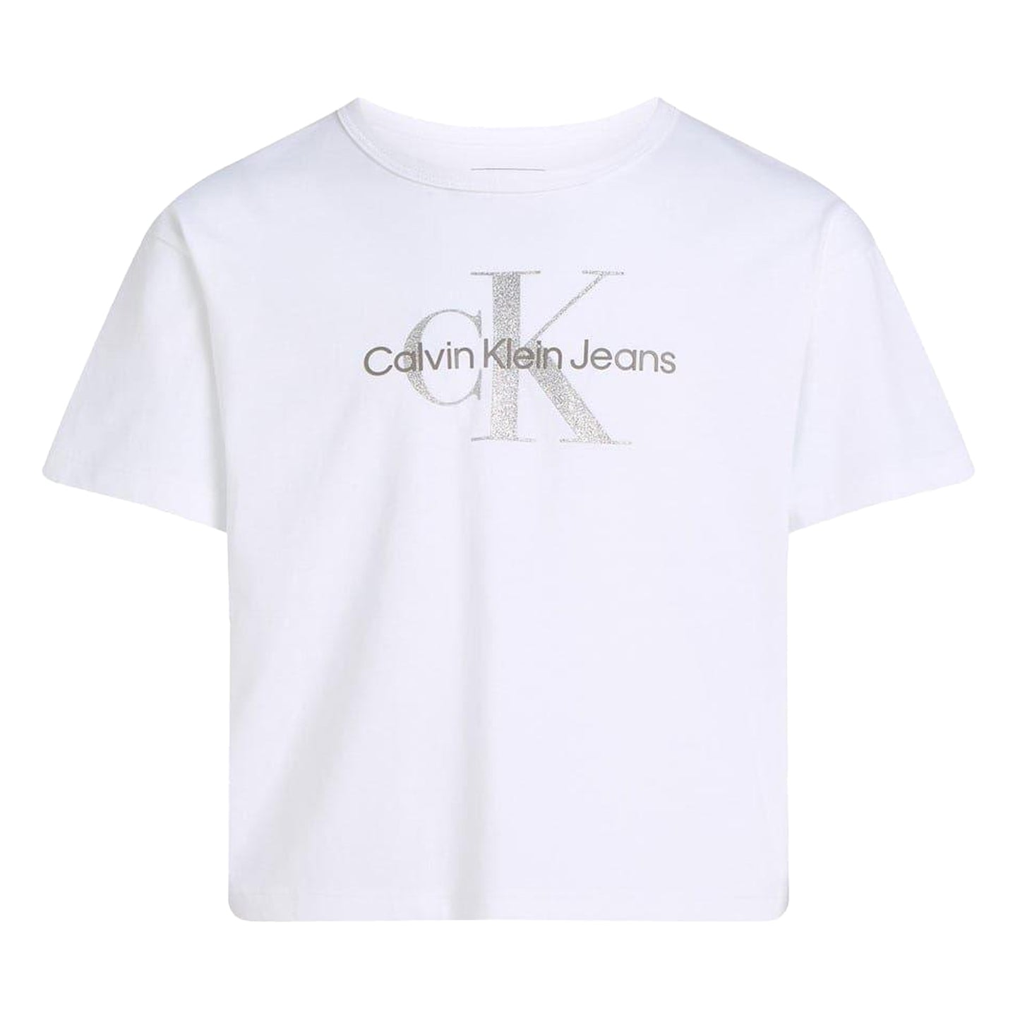 White - Front - Calvin Klein Girls Glitter Logo Crew Neck T-Shirt
