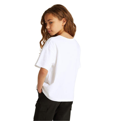 White - Lifestyle - Calvin Klein Girls Glitter Logo Crew Neck T-Shirt