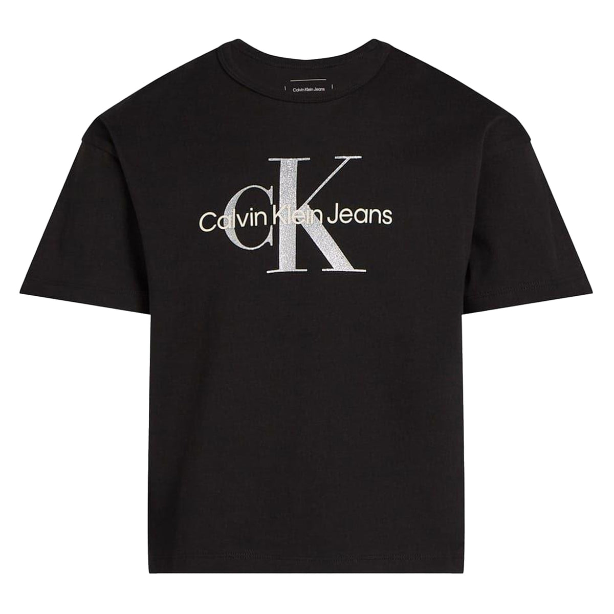 Black - Front - Calvin Klein Girls Glitter Logo Crew Neck T-Shirt