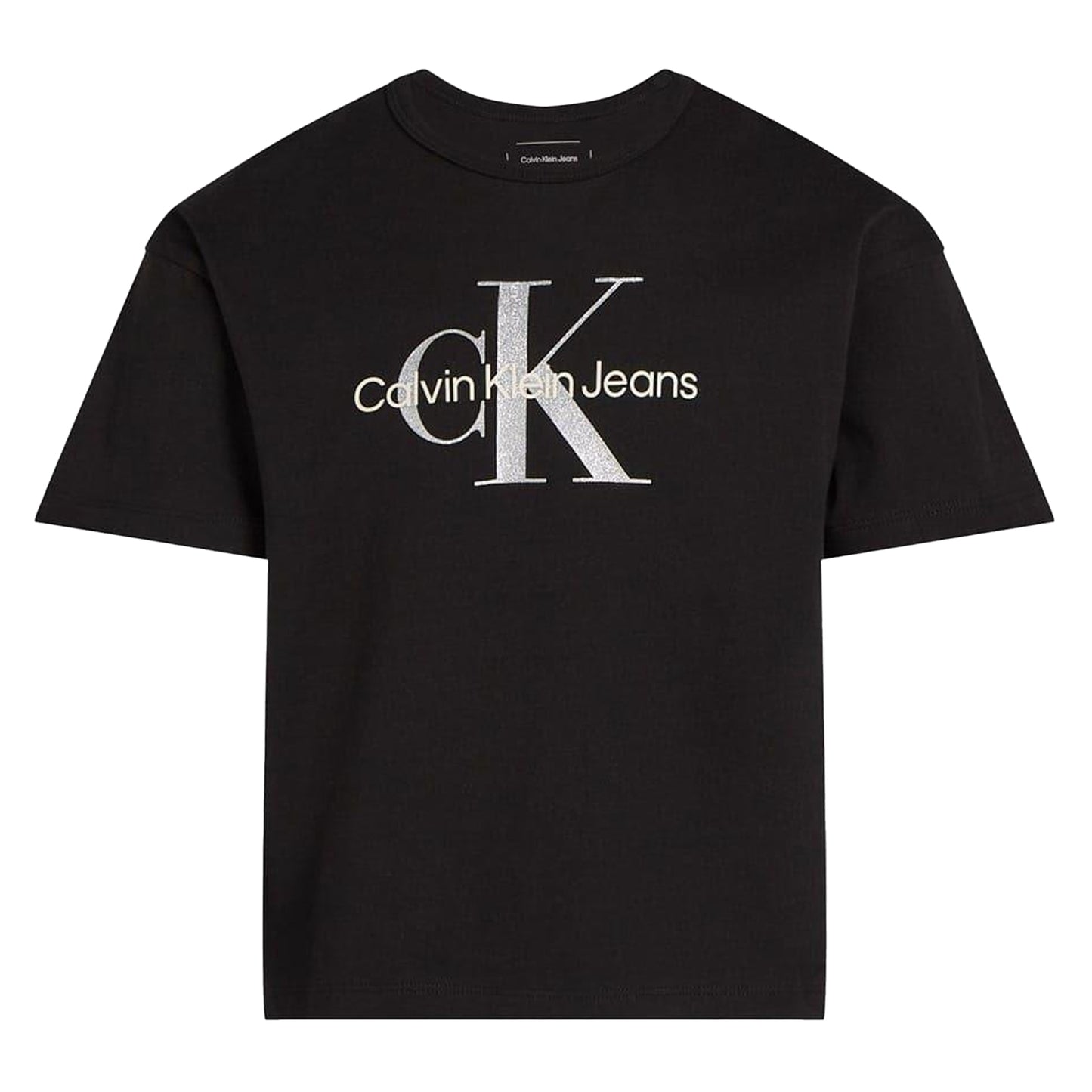 Black - Front - Calvin Klein Girls Glitter Logo Crew Neck T-Shirt