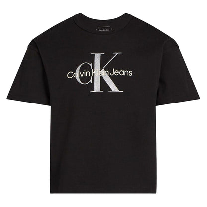 Black - Front - Calvin Klein Girls Glitter Logo Crew Neck T-Shirt