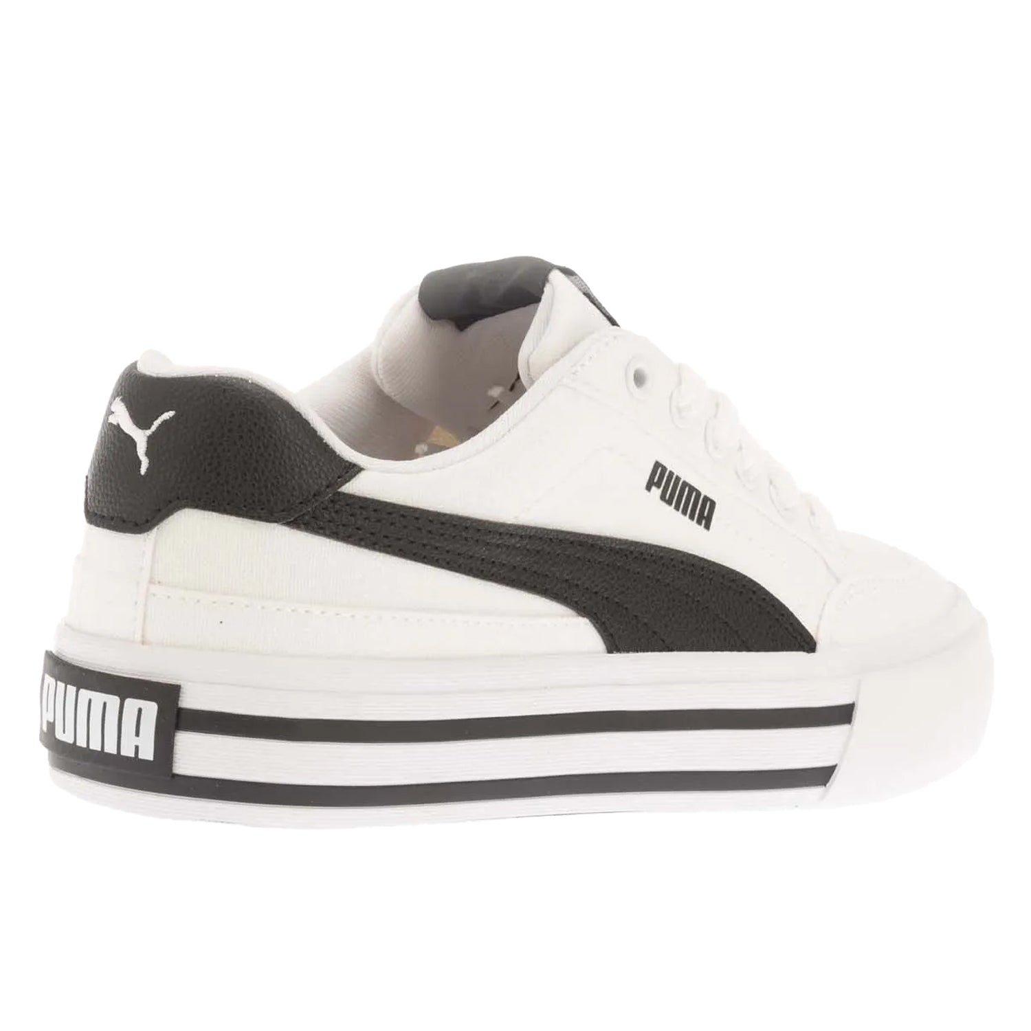 Black-White - Back - Puma Childrens-Kids Court Classic Vulc Trainers