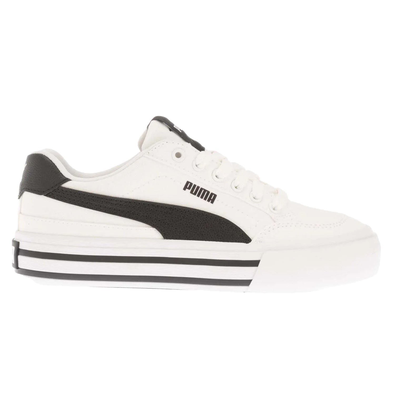 Black-White - Side - Puma Childrens-Kids Court Classic Vulc Trainers