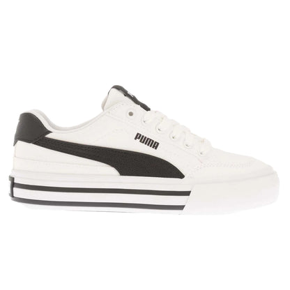 Black-White - Side - Puma Childrens-Kids Court Classic Vulc Trainers