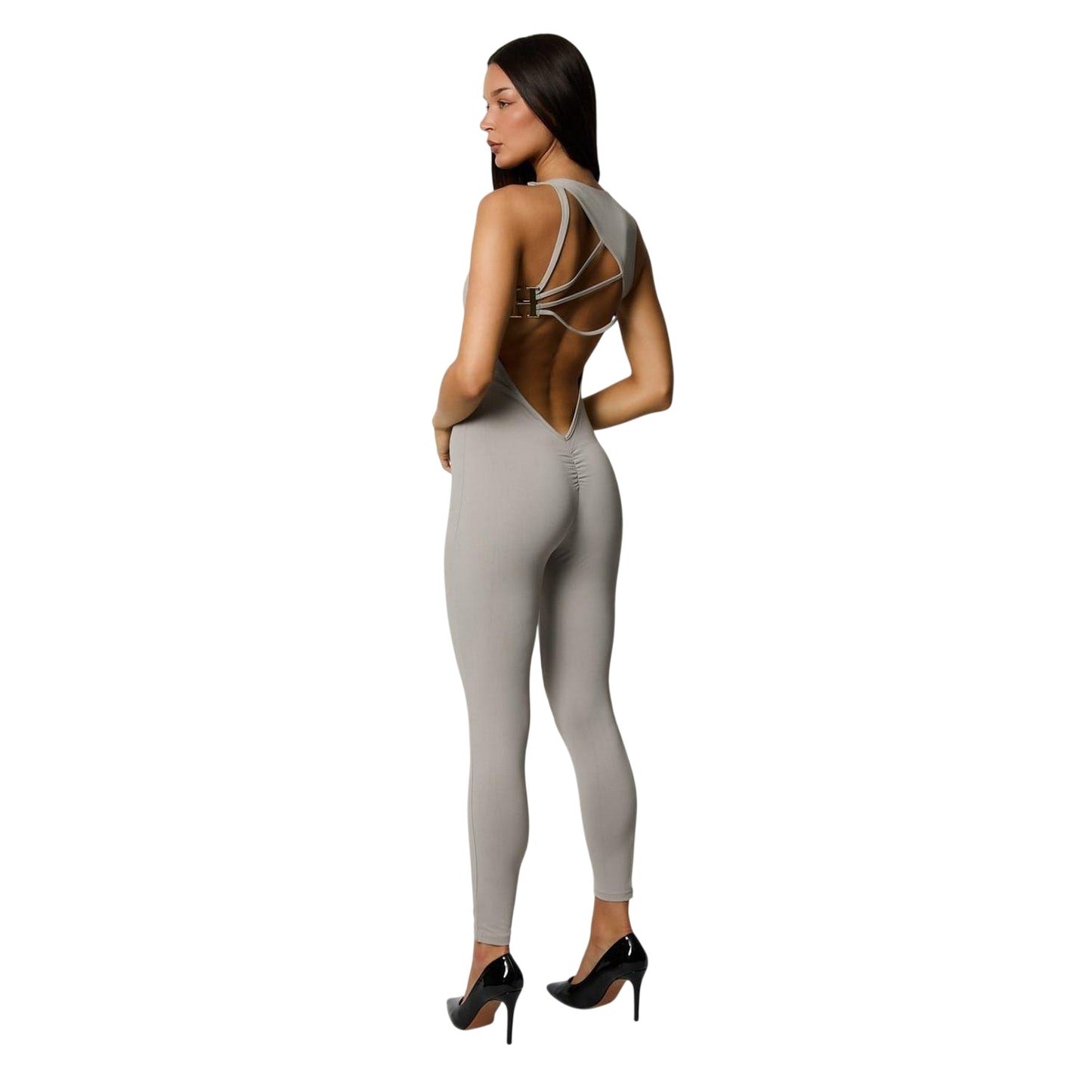 Grey - Back - Honeyz Womens-Ladies Slim Sleeveless Jumpsuit