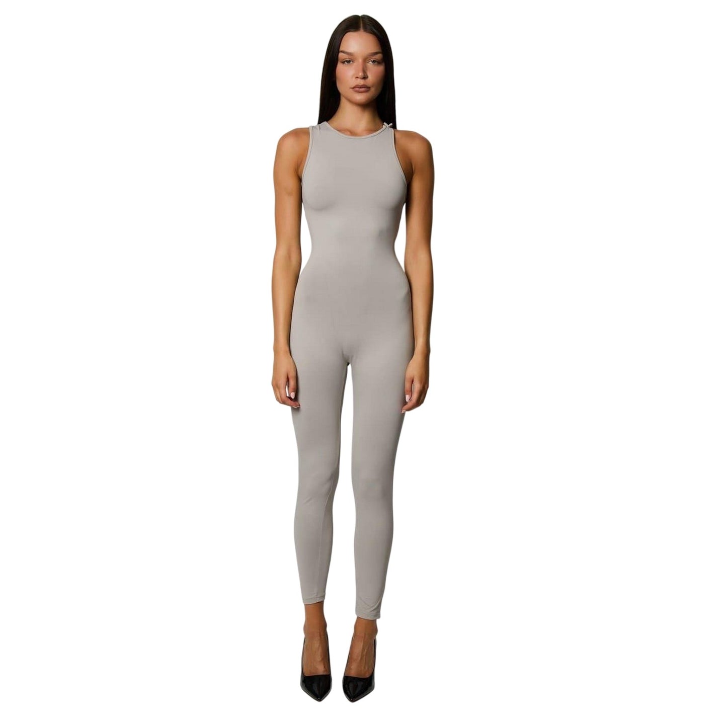 Grey - Side - Honeyz Womens-Ladies Slim Sleeveless Jumpsuit