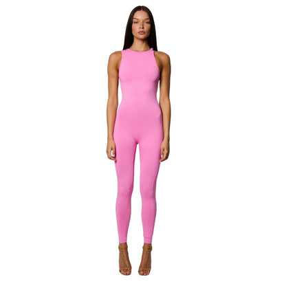 Pink - Side - Honeyz Womens-Ladies Slim Sleeveless Jumpsuit