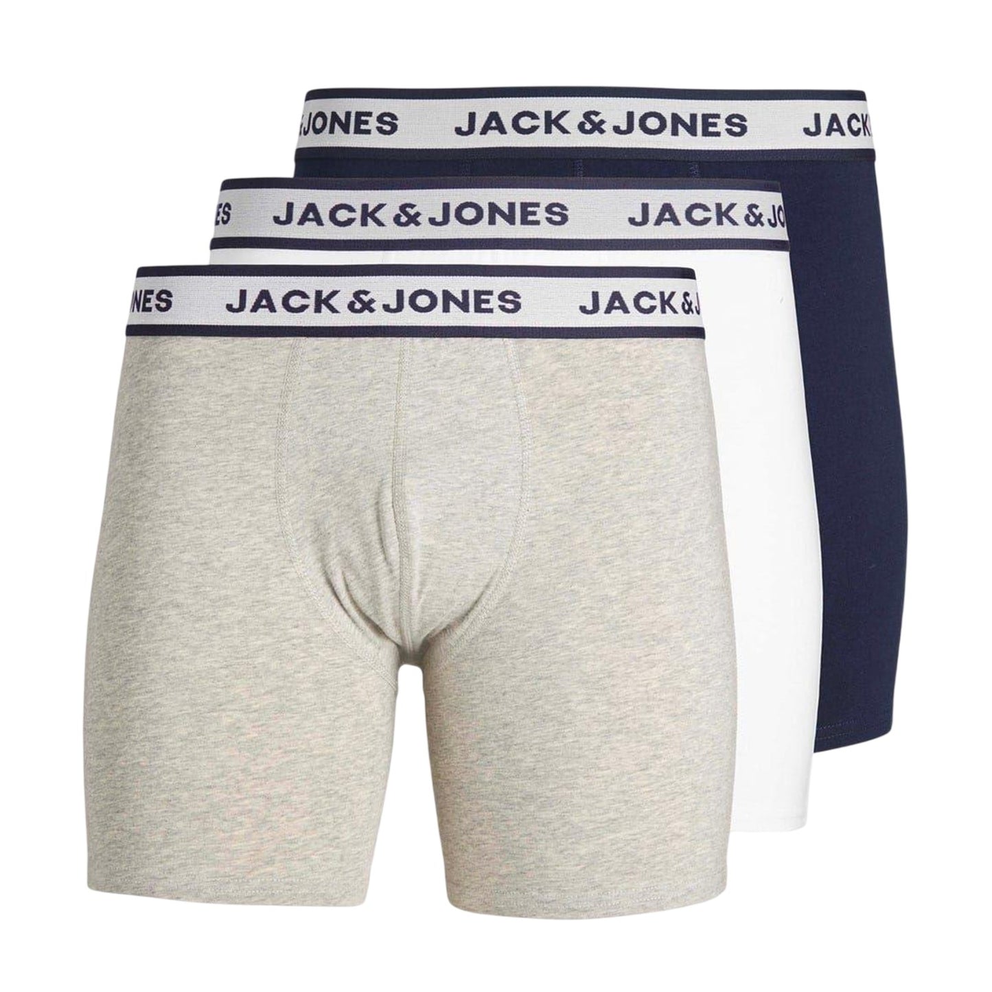 Light Grey Melange - Front - Jack And Jones Mens Plus Boxer Briefs (Pack of 3)