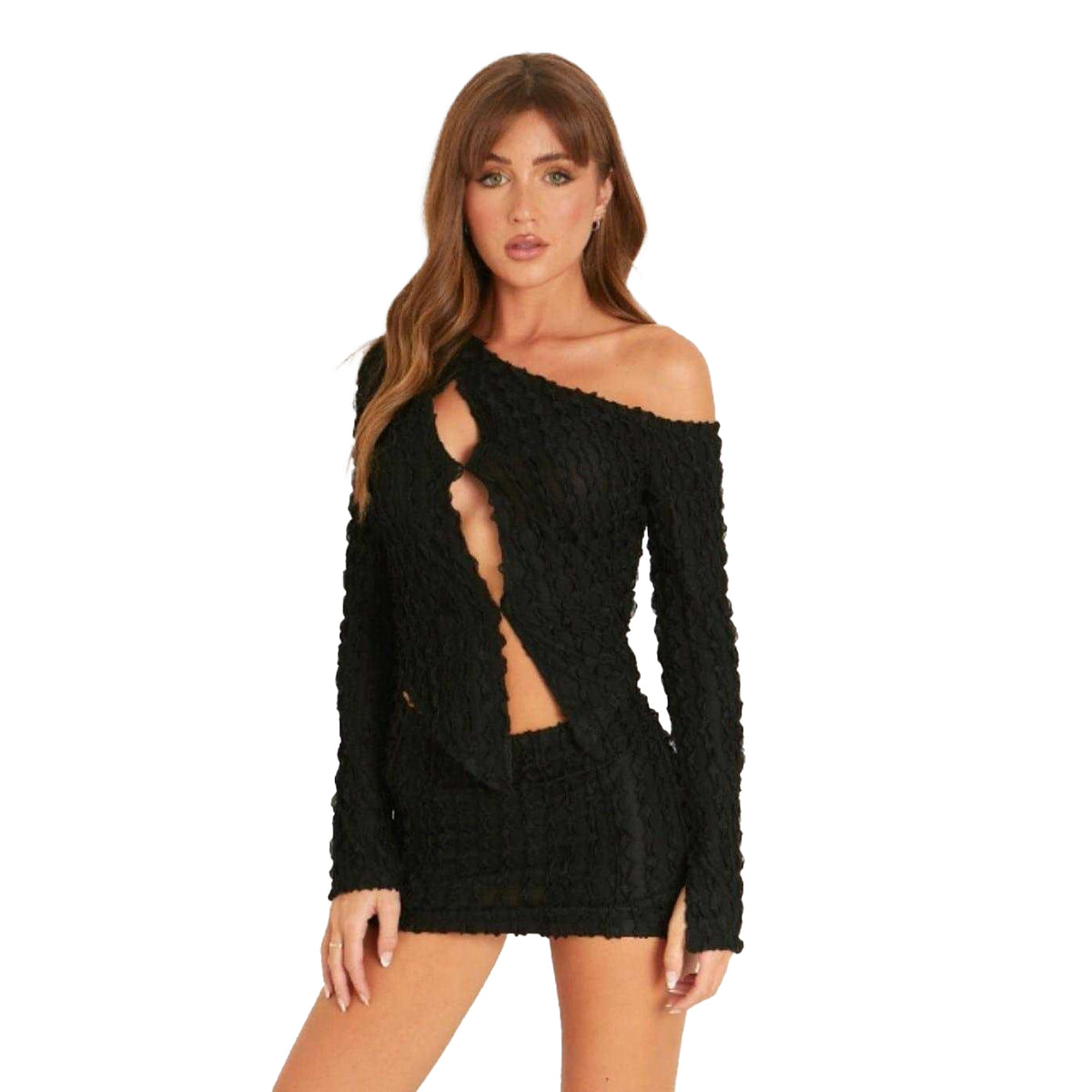Black - Side - Missy Empire Womens-Ladies Shirred Textured Mini Skirt