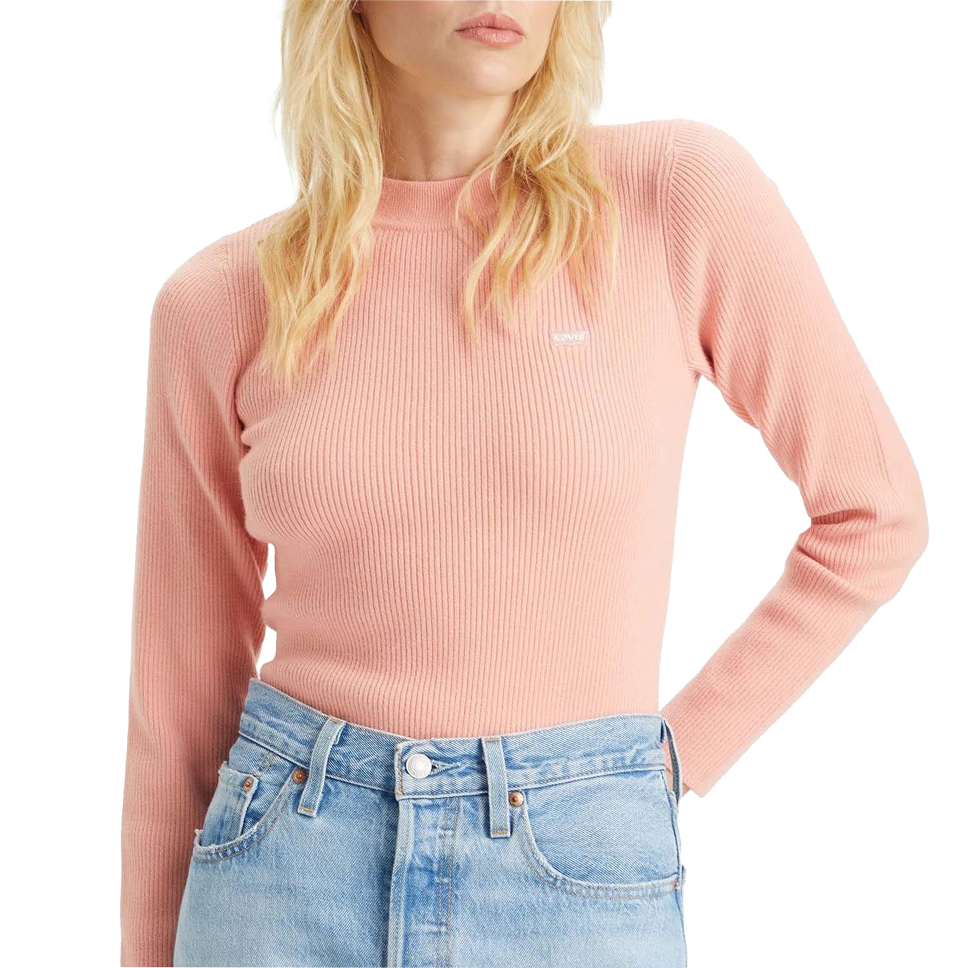 Pink - Side - Levis Womens-Ladies Ribbed Crew Neck Sweatshirt
