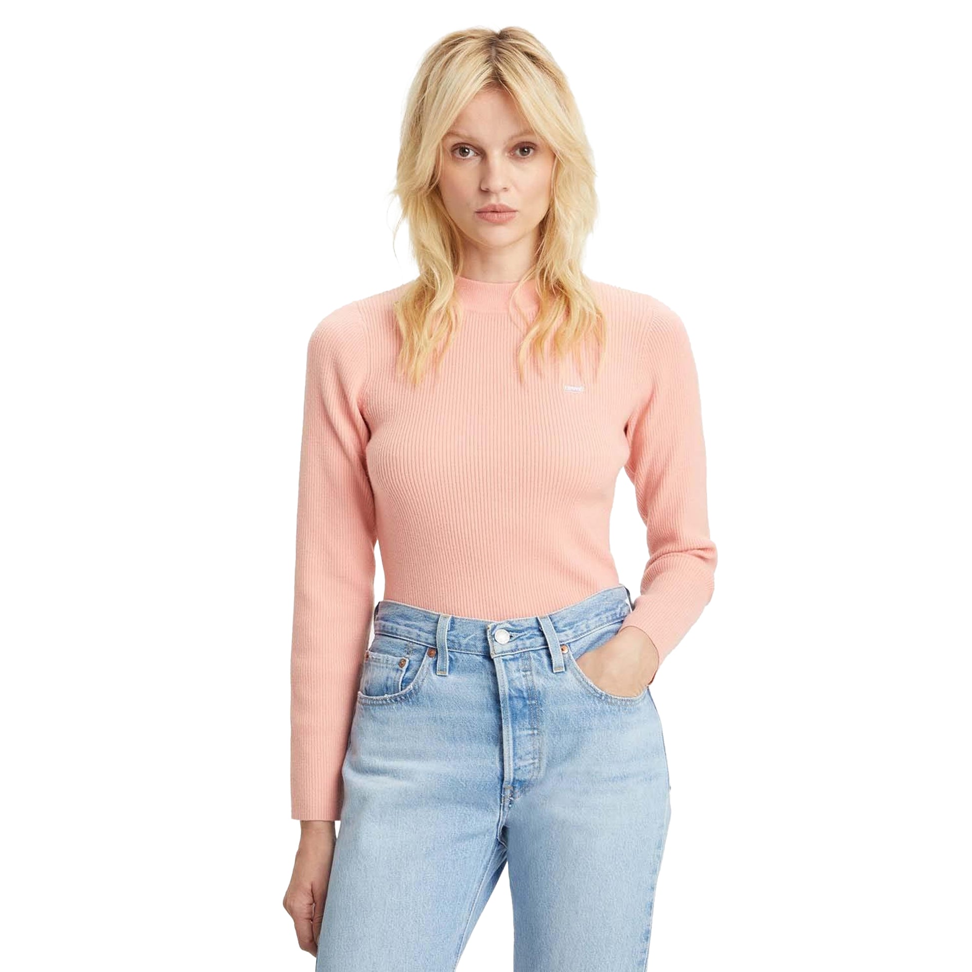 Pink - Front - Levis Womens-Ladies Ribbed Crew Neck Sweatshirt