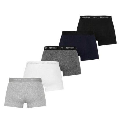 Black-White-Grey - Front - Reebok Mens Jersey Boxer Briefs (Pack of 5)
