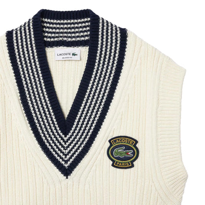 Cream - Back - Lacoste Mens Accent Badge Heavy Cotton Tennis Sweatshirt