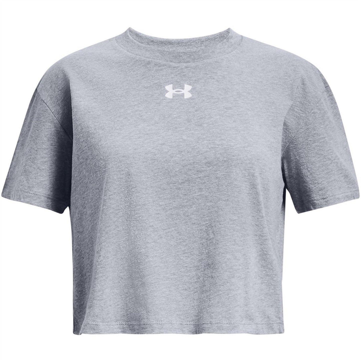 Grey - Front - Under Armour Childrens-Kids Sportstyle Logo Crop T-Shirt