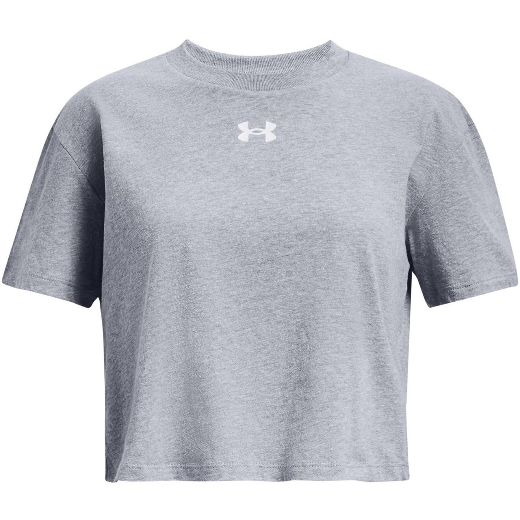 Grey - Front - Under Armour Childrens-Kids Sportstyle Logo Crop T-Shirt