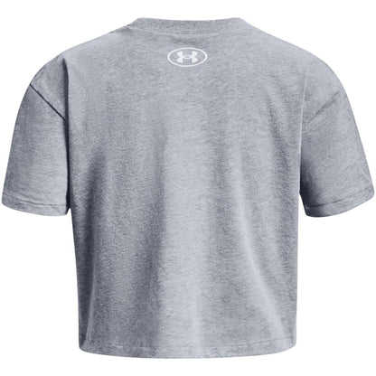 Grey - Back - Under Armour Childrens-Kids Sportstyle Logo Crop T-Shirt