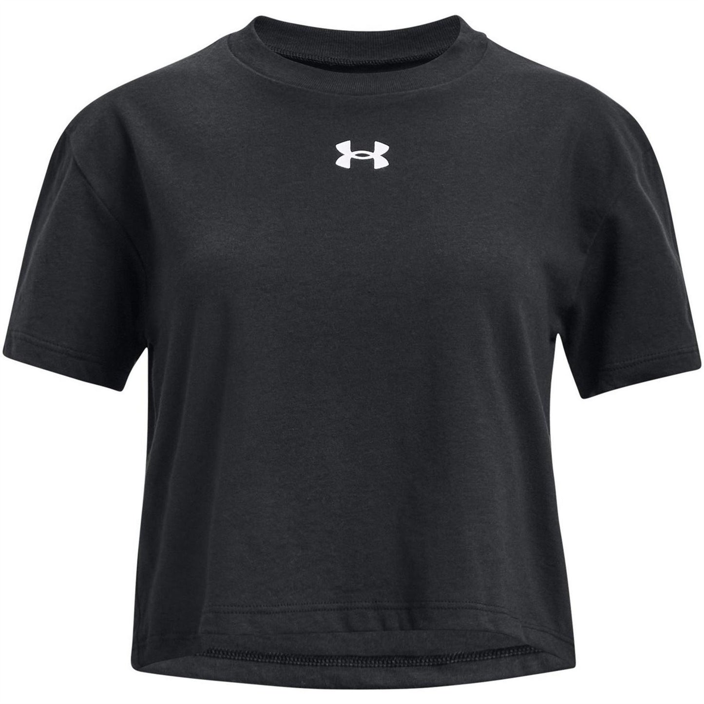 Black - Front - Under Armour Childrens-Kids Sportstyle Logo Crop T-Shirt