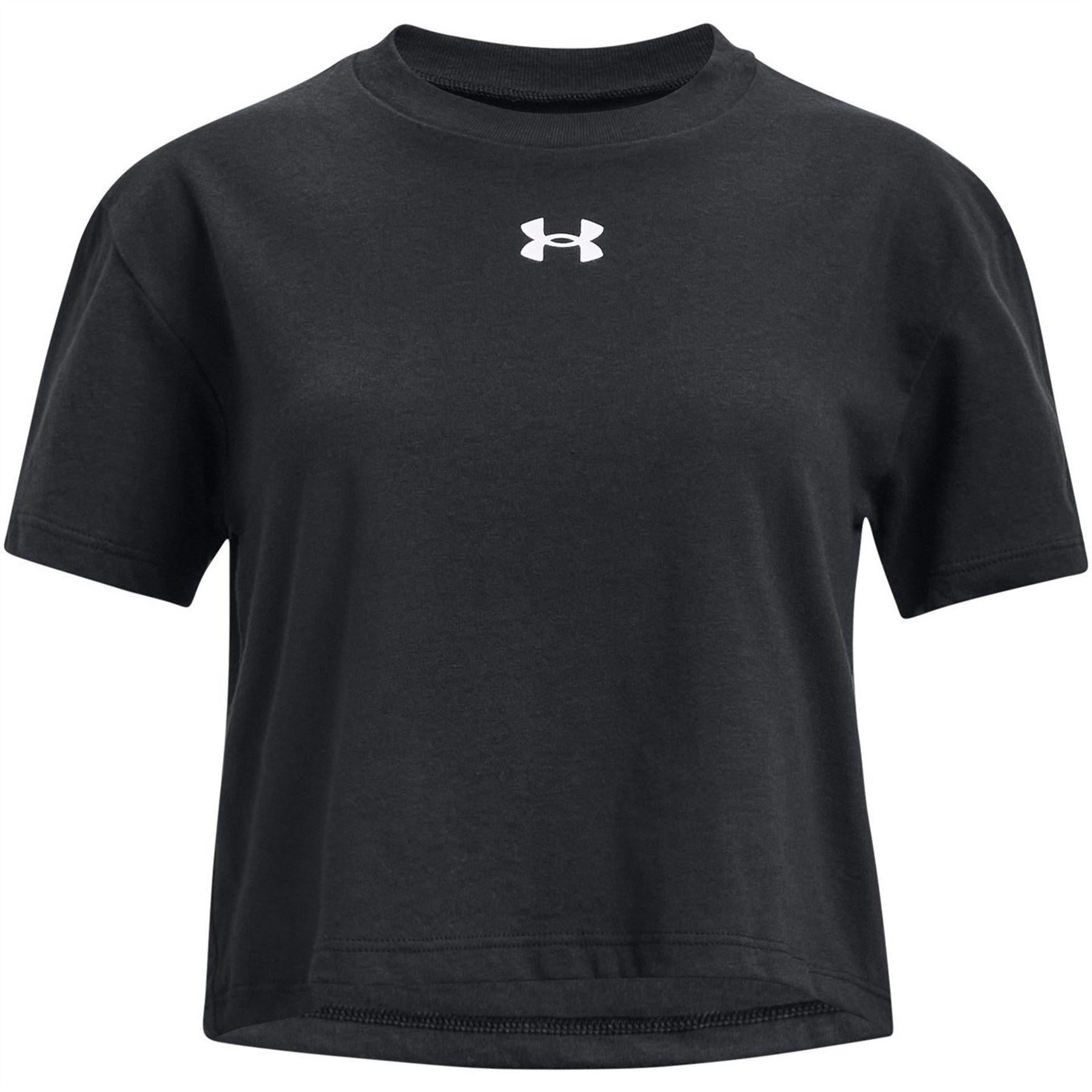 Black - Front - Under Armour Childrens-Kids Sportstyle Logo Crop T-Shirt