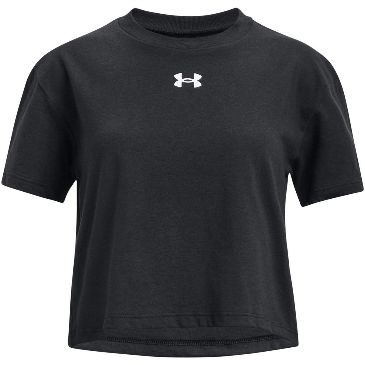 Black - Front - Under Armour Childrens-Kids Sportstyle Logo Crop T-Shirt