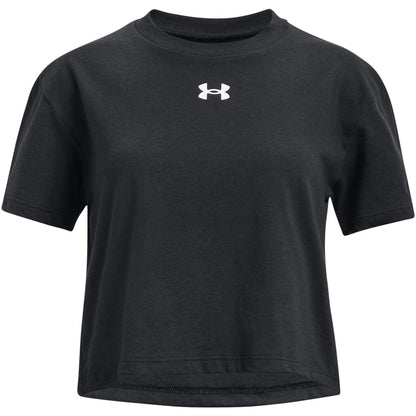 Black - Front - Under Armour Childrens-Kids Sportstyle Logo Crop T-Shirt