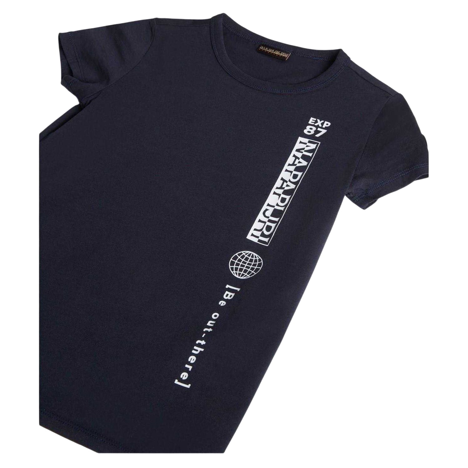 Navy Blue - Side - Napapijri Childrens-Kids Text Crew Neck T-Shirt