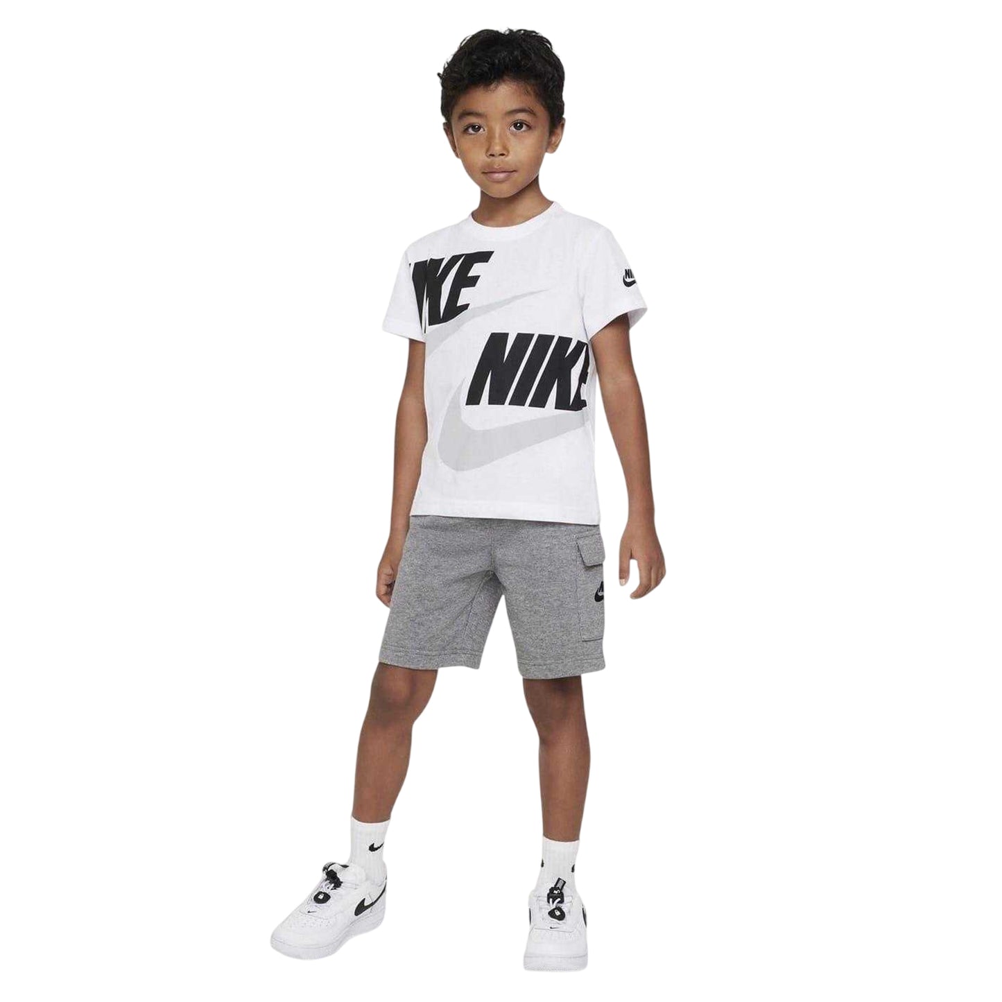 Carbon Heather - Side - Nike Childrens-Kids Wordmark T-Shirt & Shorts Set