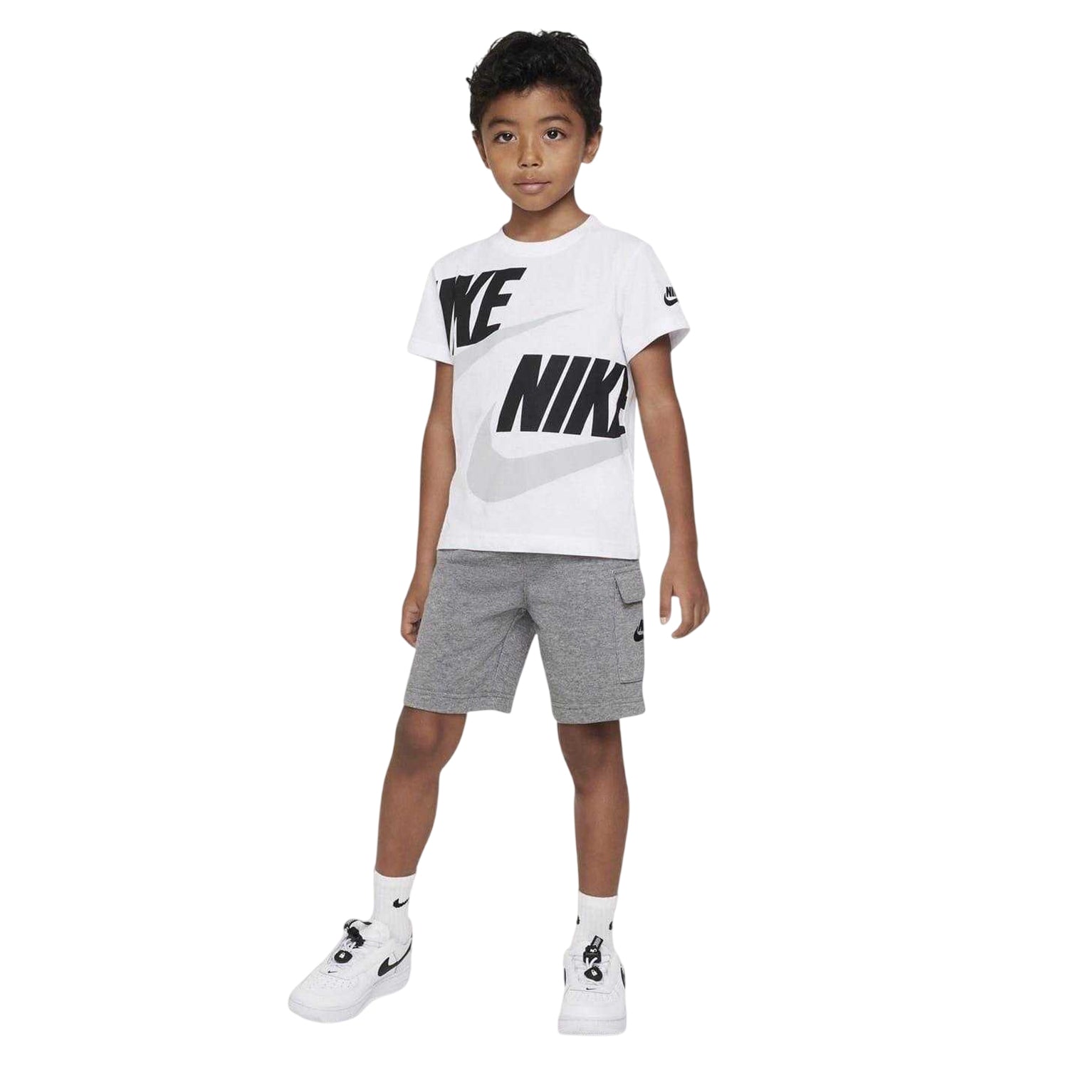 Carbon Heather - Side - Nike Childrens-Kids Wordmark T-Shirt & Shorts Set