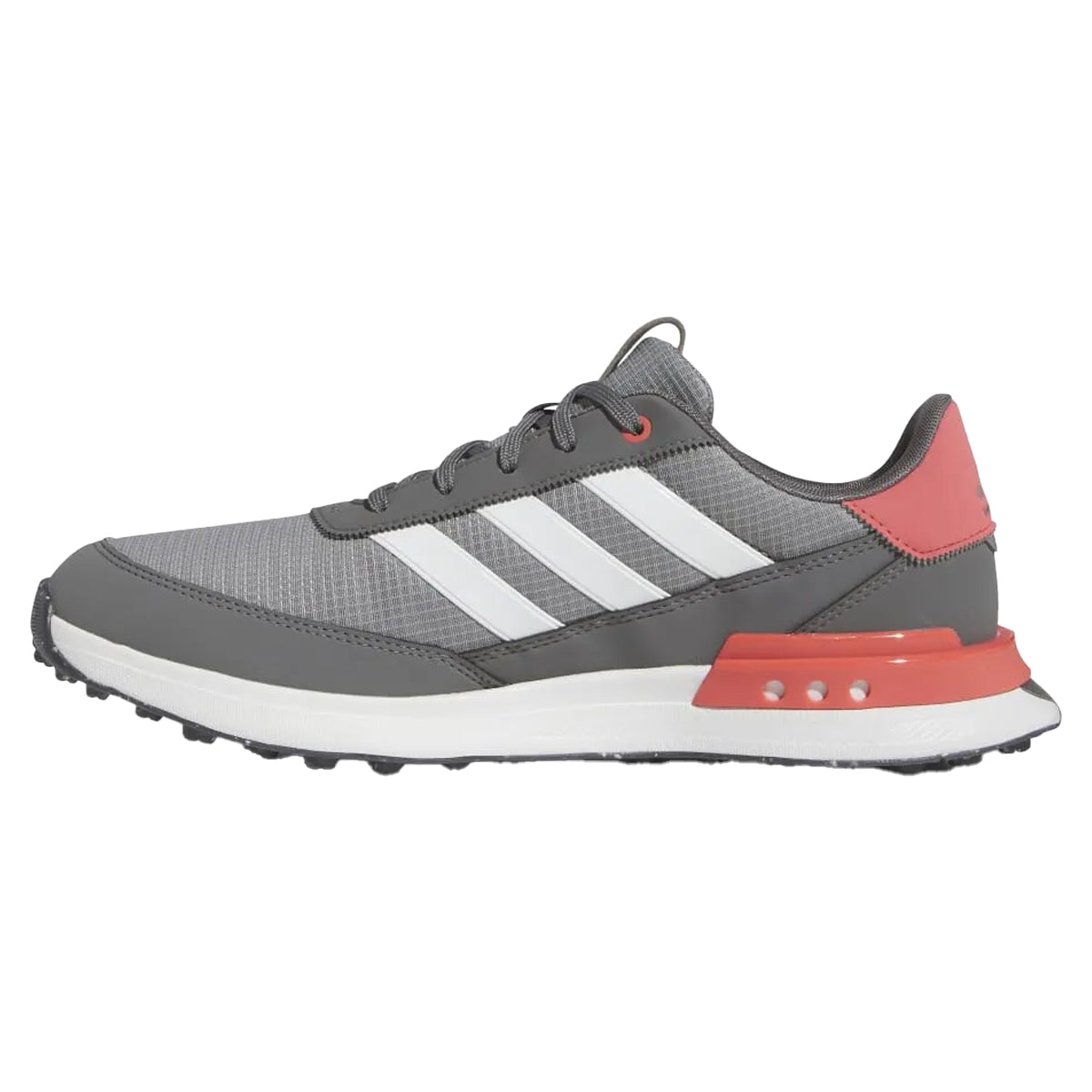 Grey Three-Cloud White-Preloved Scarlet - Side - Adidas Mens S2G 24 Spikeless Golf Shoes
