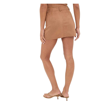 Brown - Back - I Saw It First Womens-Ladies Skirta Faux Suede Fitted Mini Skirt