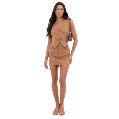 Brown - Lifestyle - I Saw It First Womens-Ladies Skirta Faux Suede Fitted Mini Skirt