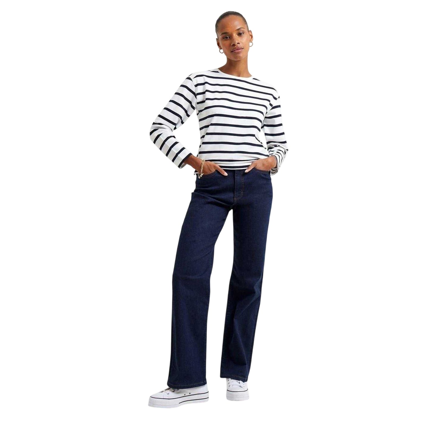 White - Side - French Connection Womens-Ladies Rallie Crew Neck Long-Sleeved T-Shirt