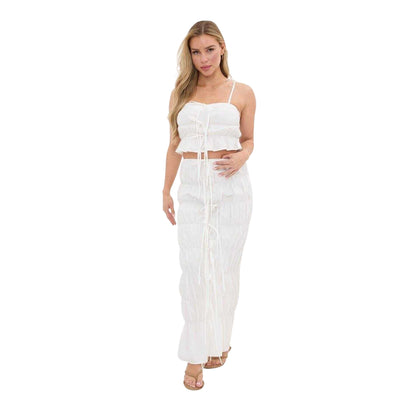 White - Side - I Saw It First Womens-Ladies Ruched Poplin Maxi Skirt