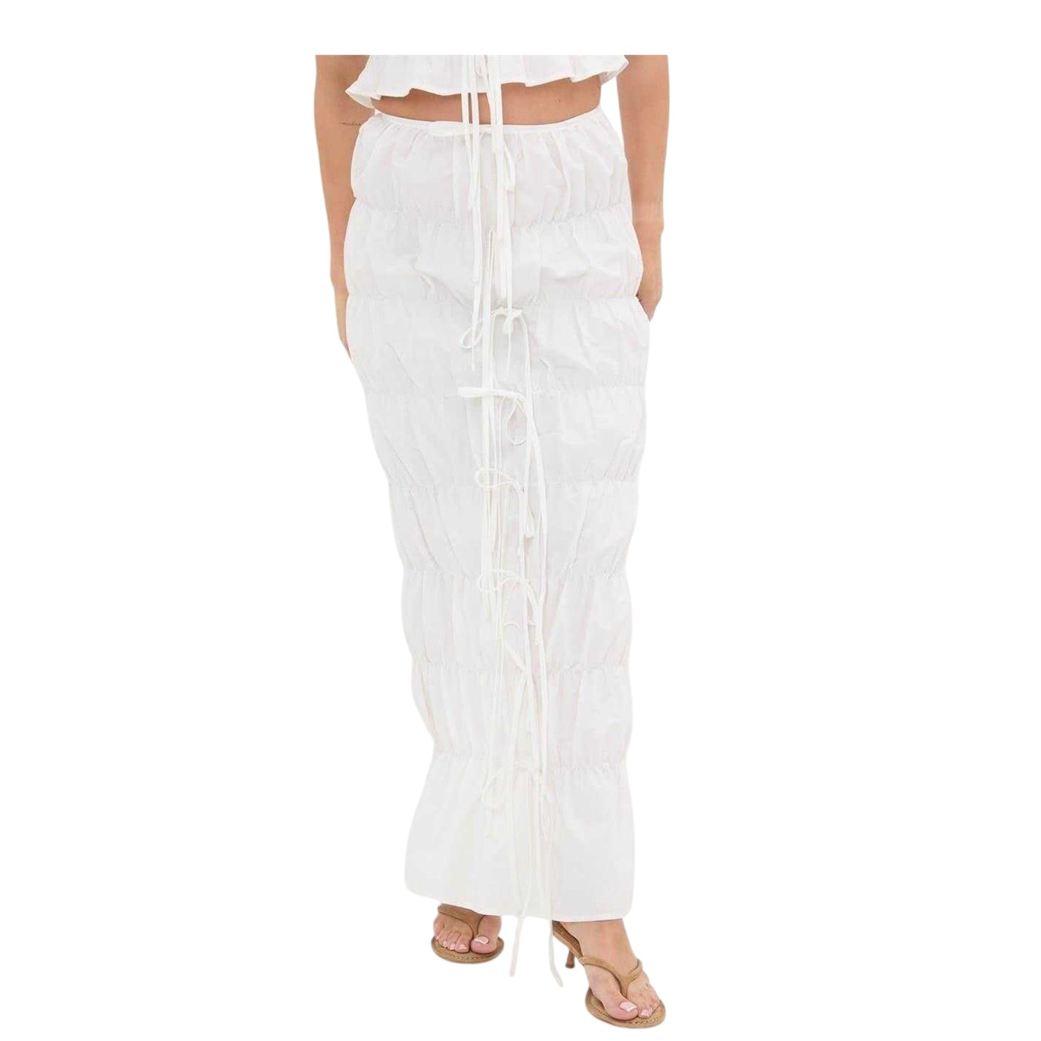 White - Front - I Saw It First Womens-Ladies Ruched Poplin Maxi Skirt