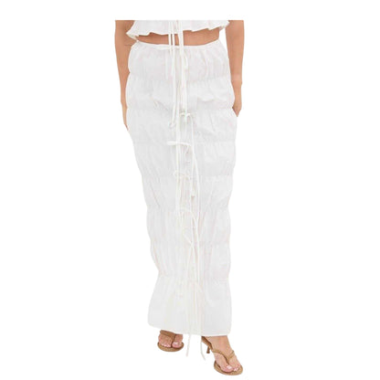 White - Front - I Saw It First Womens-Ladies Ruched Poplin Maxi Skirt