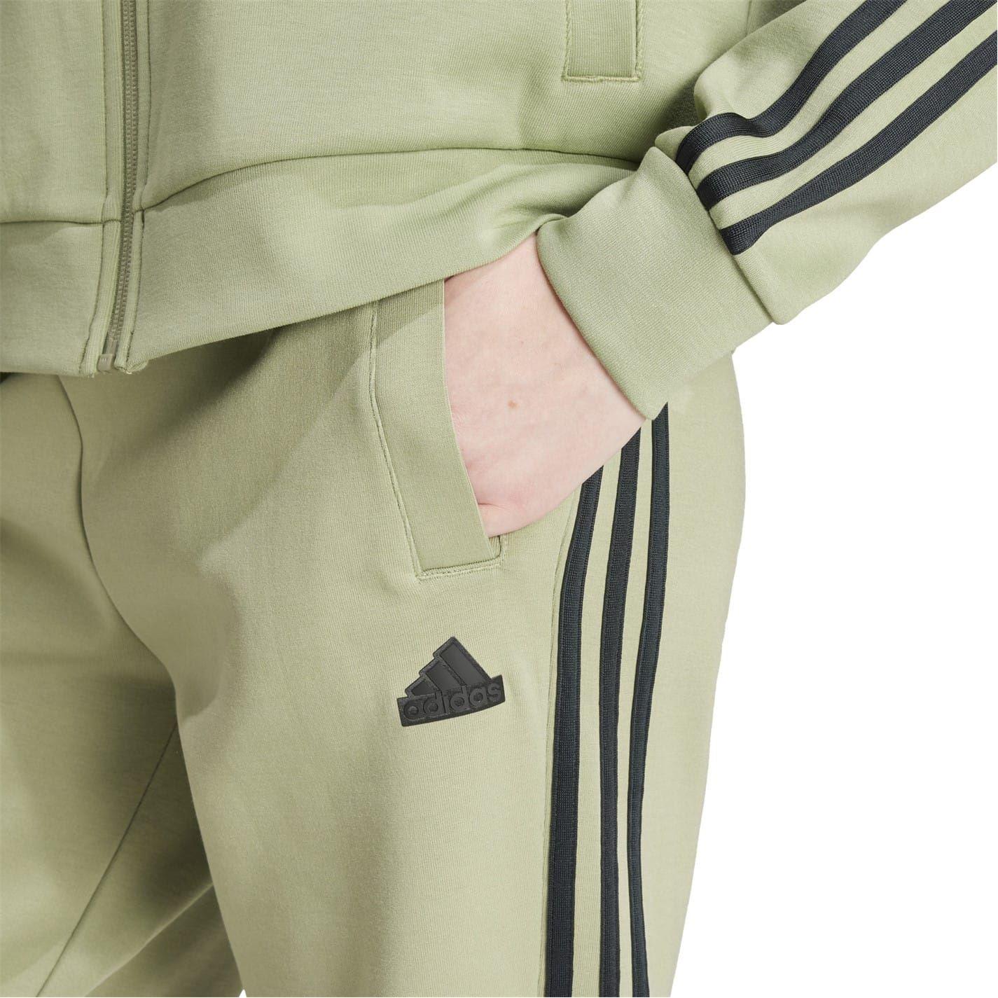 Green - Side - Adidas Womens-Ladies Future Icons 3 Stripes Jogging Bottoms