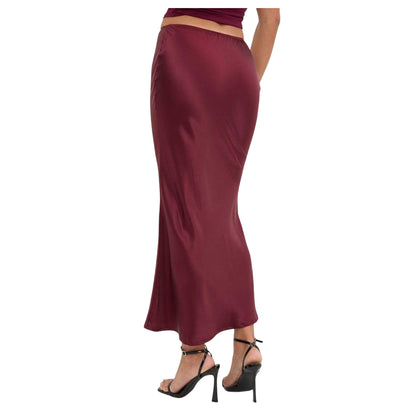 Burgundy - Back - I Saw It First Womens-Ladies Satin High Waist Maxi Skirt