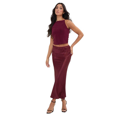 Burgundy - Lifestyle - I Saw It First Womens-Ladies Satin High Waist Maxi Skirt