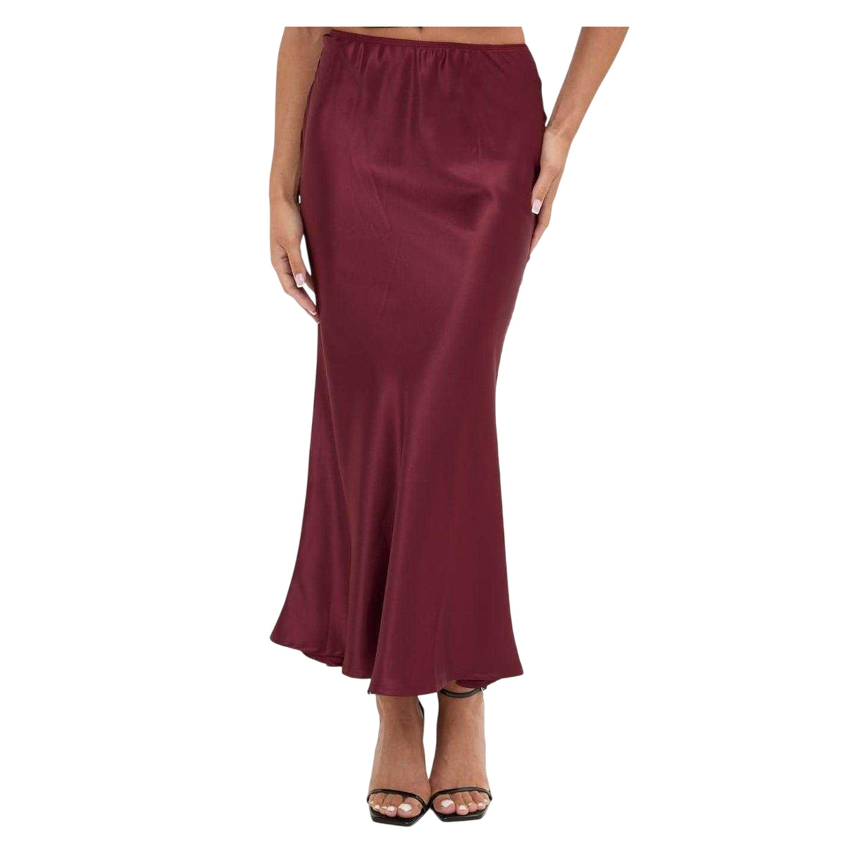 Burgundy - Front - I Saw It First Womens-Ladies Satin High Waist Maxi Skirt