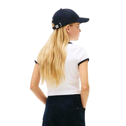 White - Back - Tommy Hilfiger Childrens-Kids Heritage Ribbed Collar T-Shirt