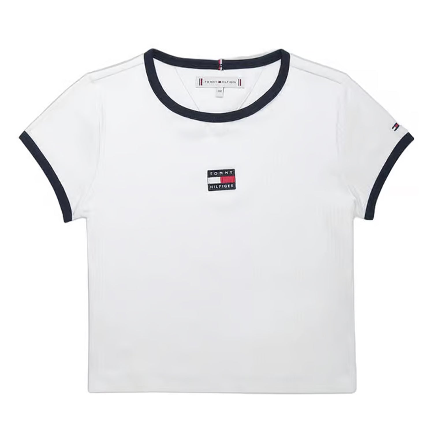 White - Front - Tommy Hilfiger Childrens-Kids Heritage Ribbed Collar T-Shirt