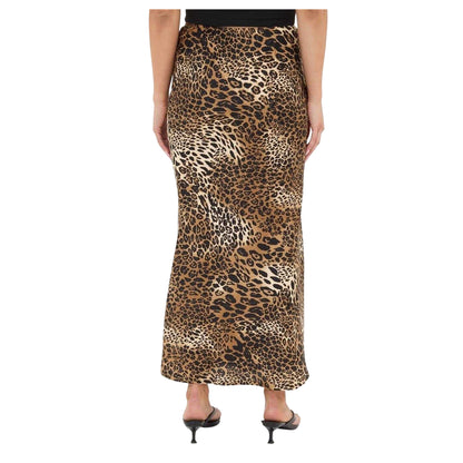 Brown - Back - I Saw It First Womens-Ladies Leopard Print Satin Maxi Skirt