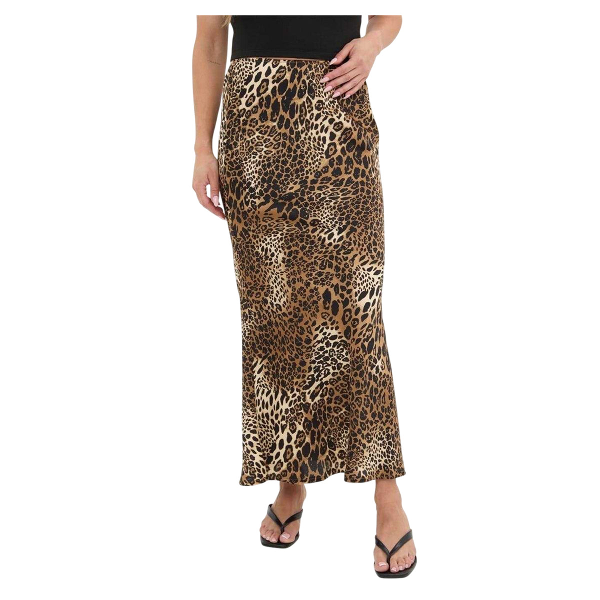 Brown - Front - I Saw It First Womens-Ladies Leopard Print Satin Maxi Skirt