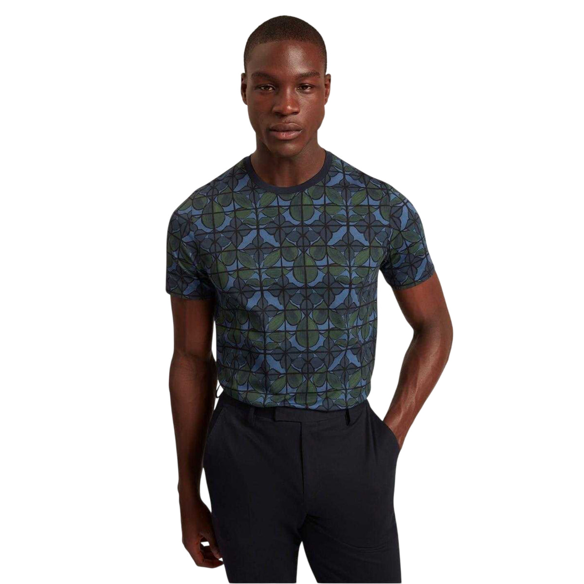 Navy - Front - Ted Baker Mens Floral Crew Neck T-Shirt