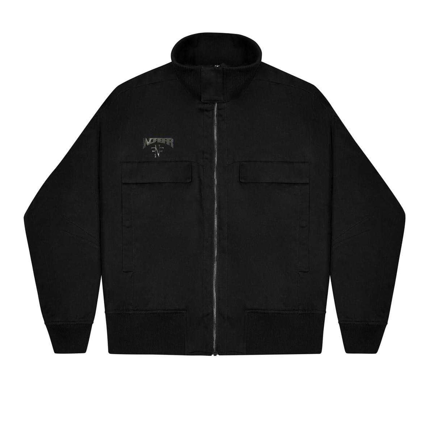 Black - Front - No Fear Mens Back Print Heavy Cotton Bomber Jacket