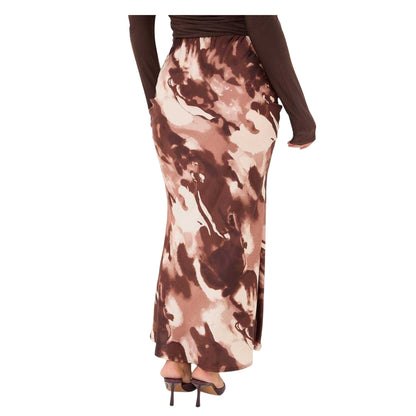 Brown - Back - I Saw It First Womens-Ladies Satin Maxi Skirt