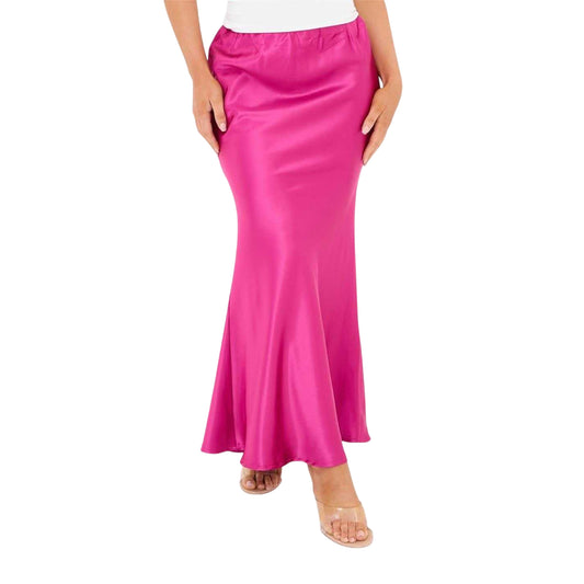 Pink - Front - I Saw It First Womens-Ladies Satin Maxi Skirt