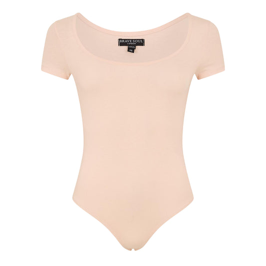 Peach Blush - Front - Brave Soul Womens-Ladies Square Neck Bodysuit