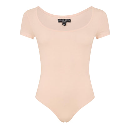 Peach Blush - Front - Brave Soul Womens-Ladies Square Neck Bodysuit