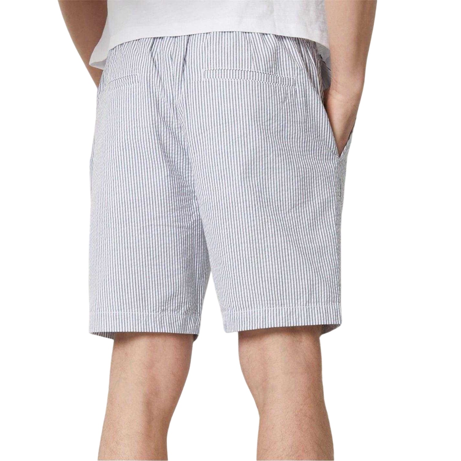 Blue-White - Back - Threadbare Mens Cinco Vertical Stripe Chino Shorts