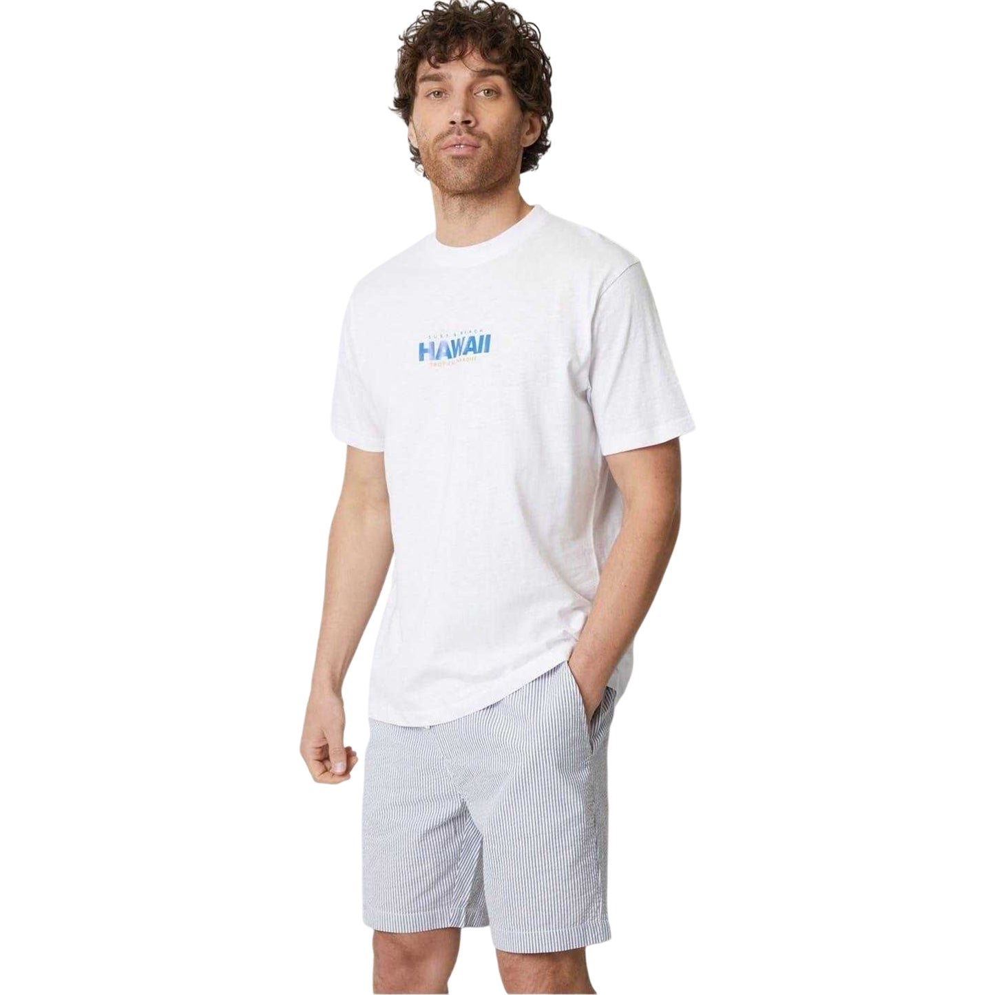 Blue-White - Side - Threadbare Mens Cinco Vertical Stripe Chino Shorts